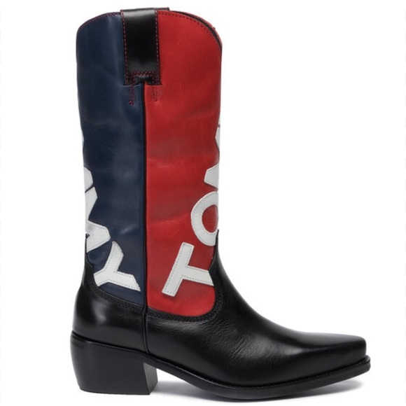 Vintage Tommy Hilfiger Red & Blue Logo Heeled Cowboy Boots ❤️💙 - Picture 2 of 11